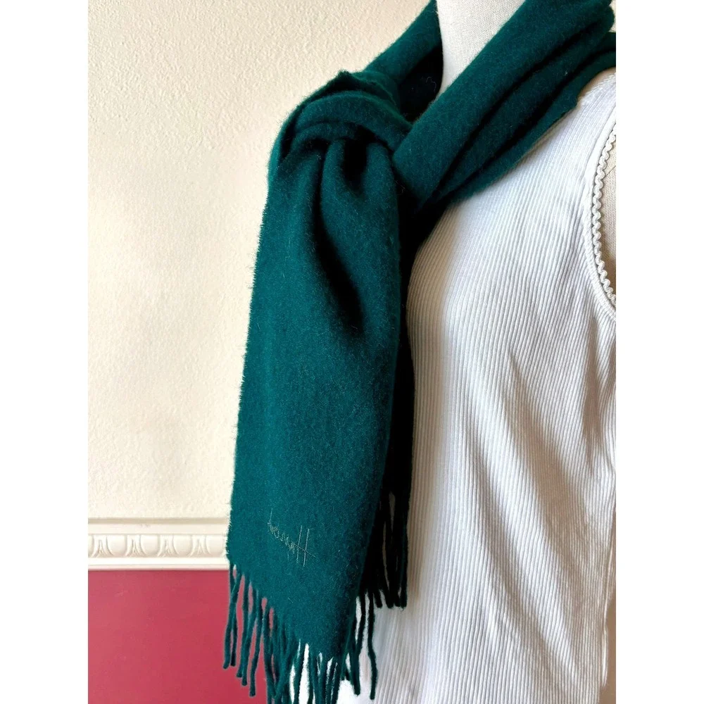 Vintage Harrods Knightsbridge Green 100% Lambswool Scarf Scotland‎ Fringed Logo